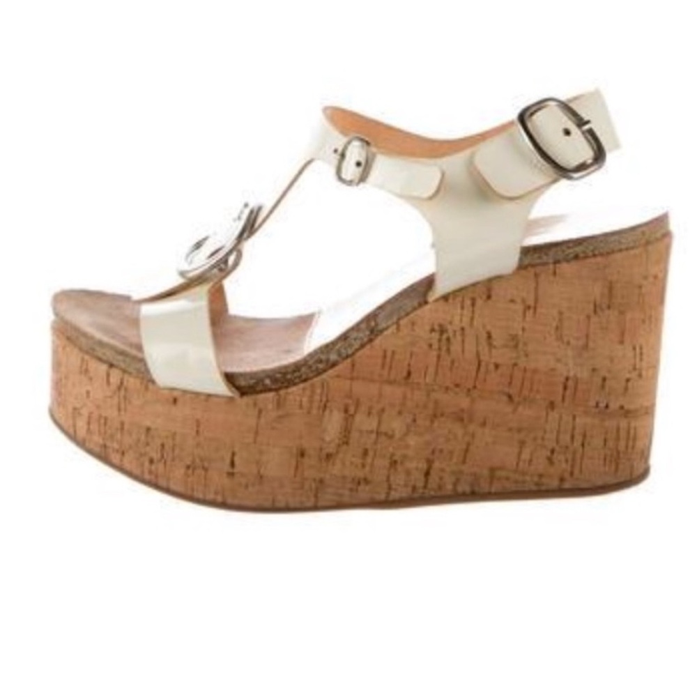PEDRO GARCIA IVORY/CREAM CORK WEDGE PLATFORM SANDALS  - SIZE 37